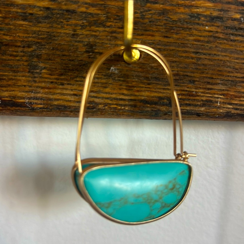 Anthro Turquoise Crescent Hoop Earrings